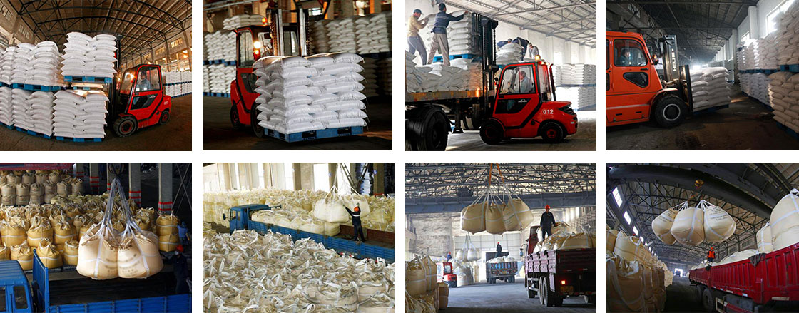 Almacenamiento de carbonato de sodio, manipulación y carga de bolsas